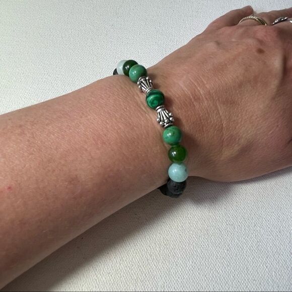 Lava rock malachite Jade amethyst stretch essential oil scent diffusing bracelet - Picture 3 of 5
